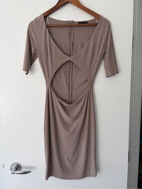 Beige Cutout Mini Dress with Plunge Neckline Size Small